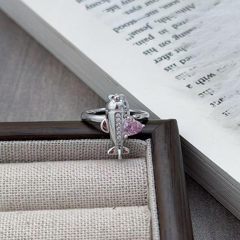 French Light Luxury Sweet Cool Wind Full Of Diamonds Open Ring Female Bead High Sense Fashion Hong Kong Style Niche Stacking Wearing Index Finger Ring