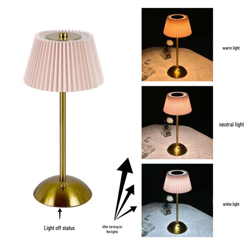 NuFeng Pleated Fabric Rechargeable Touch Bedside Lamp