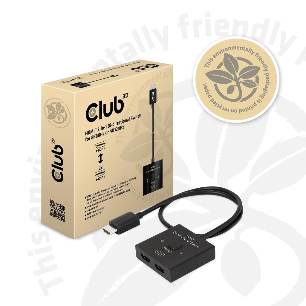 Club3D HDMI Bidirectional Switch 8K60Hz 4K120Hz 2 Input 1 Output / 2-in-1 Selector/Splitter (CSV-1384)