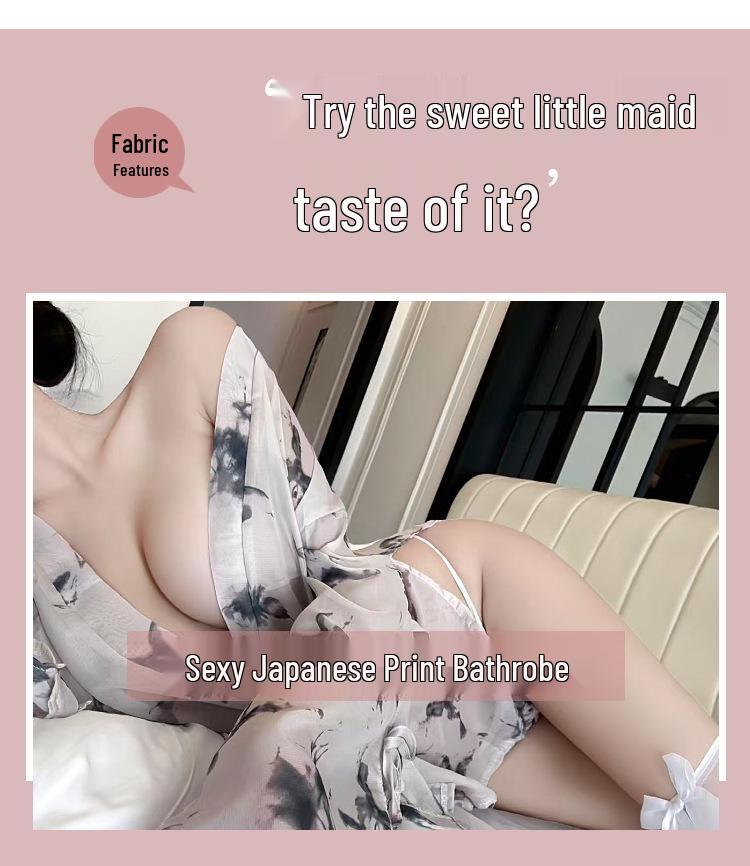 Butterfly Print See-Through Lace-Up Lingerie Pajama Set