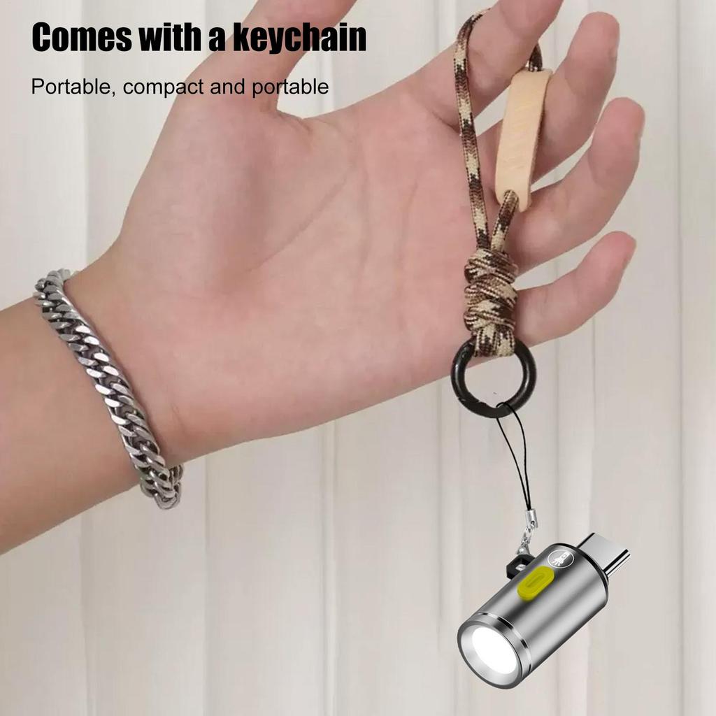 Portable Type-C Mini Flashlight Phone Keychain USB-C Electric Torch Nightlight Table Lamp For Riding Sports Outdoor Camping
