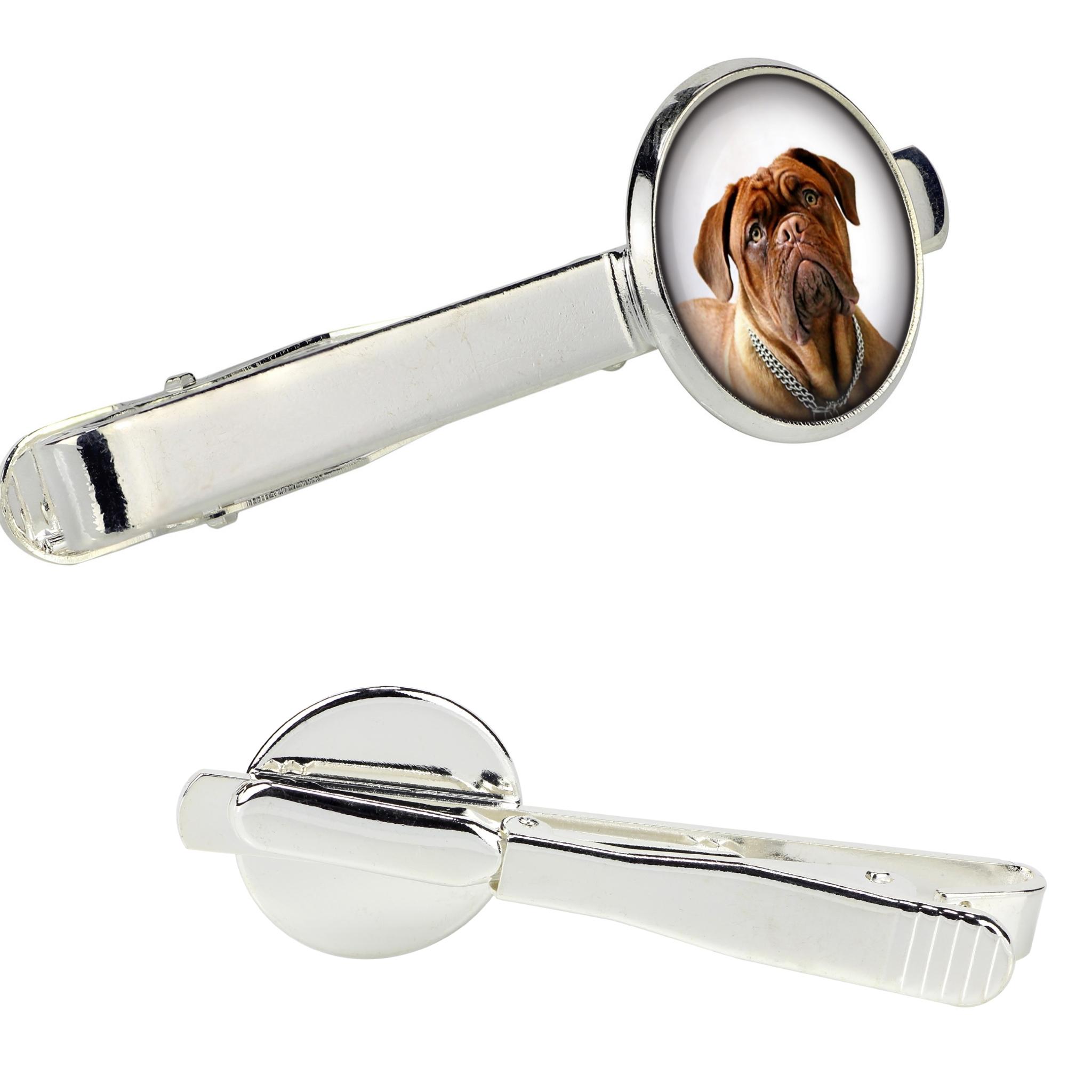 

Dogue de Bordeaux, French Mastiff, Bordeauxdog - tie clip in a box, stylish tie, personalized jewelry from the Art-Dog brand срібний