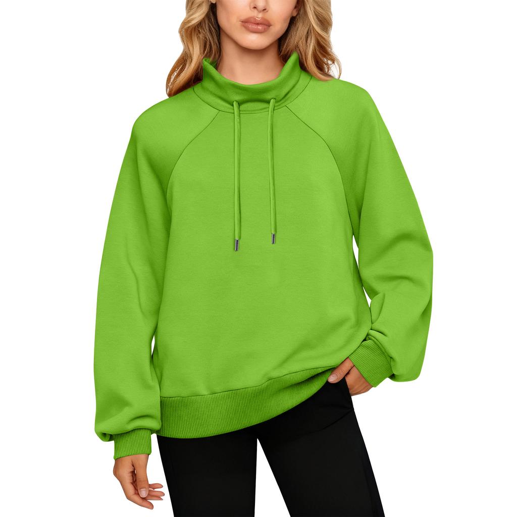 Women's Stand Collar Sweatshirt Oversized Turtleneck Drawstring Pullover Long Sleeve Top