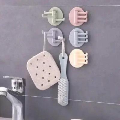 Bathroom Hooks Creative Shape 3 Branch Rotating Hook Wall Unmarked Paste Plain Color Multifu Storage Hook Gadget Accessories
