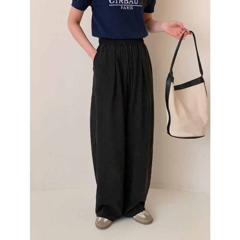 

Acetate fleece air pants summer thin lazy wind loose casual pants women s versatile high waist thin quick-drying scimitar pants M чорний