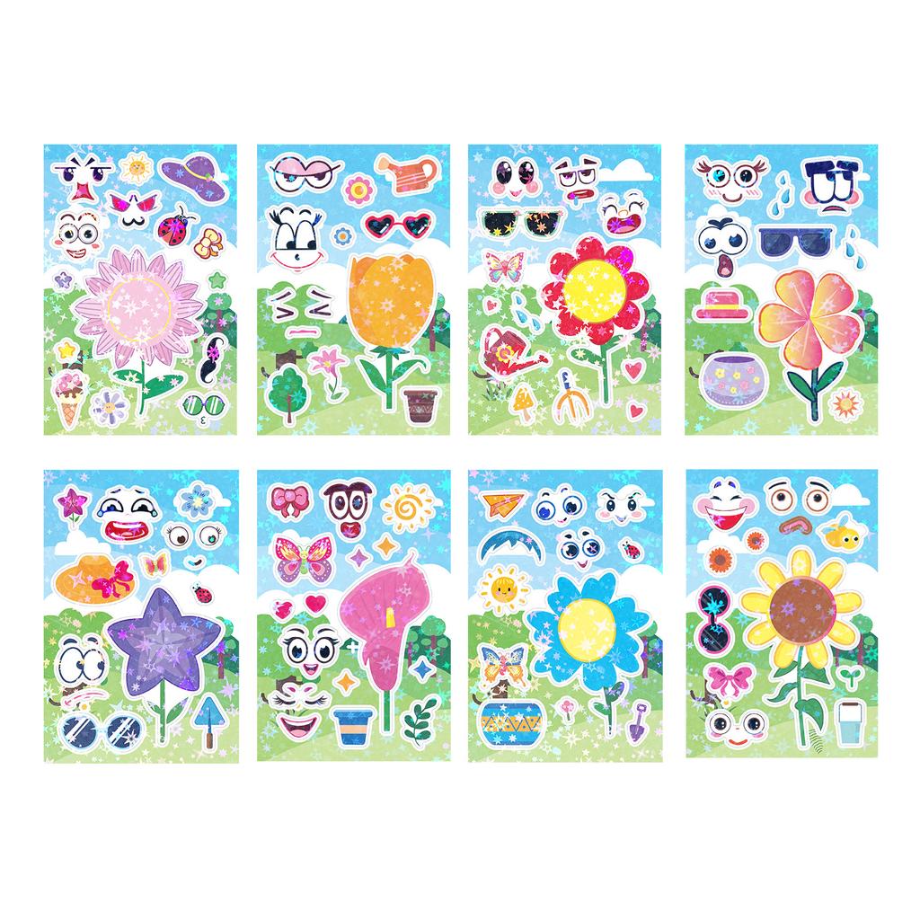 8PCS/Set DIY Stickers Puzzle Face Changing Stickers Animal Assemble Game Montessori Cognition Educational Toys For Children Kids