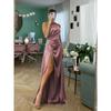 Western Style Elegant Socialite Sexy Split Dress Women Pleat Slimming Slim fit Outer Wear Banquet Evening dress Long dress