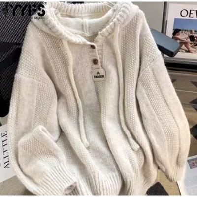 Women's Fashion Casual Fall Winter Solid Color Print Long Sleeve Hooded Sweaters