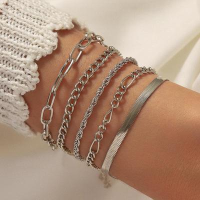Conjunto de 5 Peças de Pulseiras Figaro com Corrente de Metal Estilo Boêmio