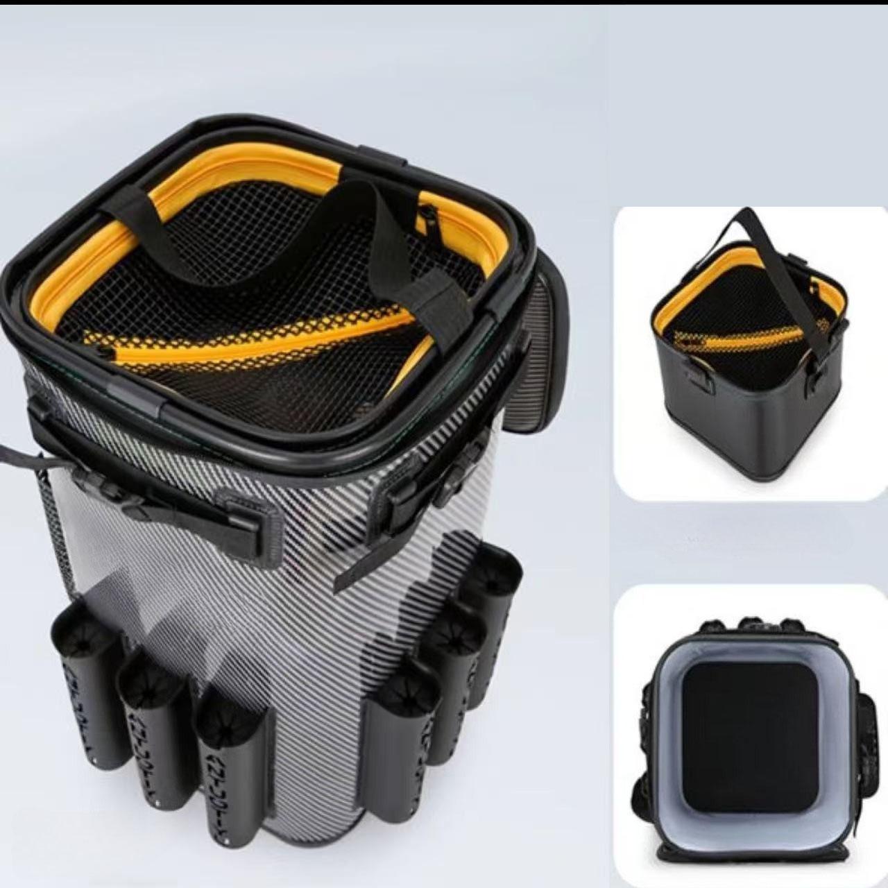 Large-capacity fishing bucket bag, thickened waterproof fishing rod bag, multi-functional storage hard-shell backpack, fishing g чёрный