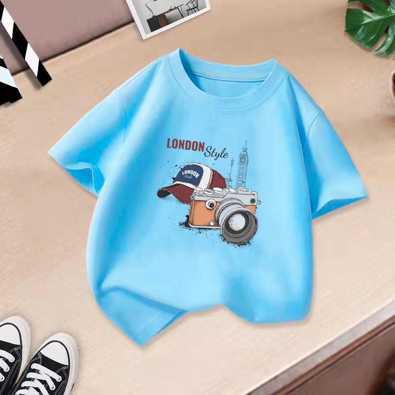 Kinder T-Shirt Rundhals Kurzarm T-Shirt Kinder 100% Baumwolle Kleidung 2-13J Auto bedrucktes T-Shirt