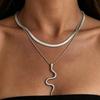 Double Layer Metal Vintage Snake Pendant Necklace Women Fashionable Minimalist Bone Chain