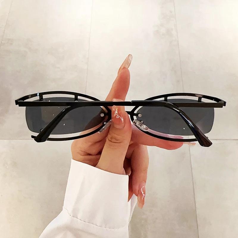 Vintage Brand Designer  Rimless Hollow Sunglasses Women Oval Sun Glasses For Men Popular Metal Steampunk Luxury Small Shades