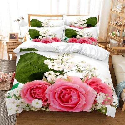 Flor Rosa Vermelha Roupa de Cama de Casamento Super Confortável Tamanho Casal King Capa de Edredom 2 Peças Fronha Têxtil para Casa Conjuntos de Capas para Camas