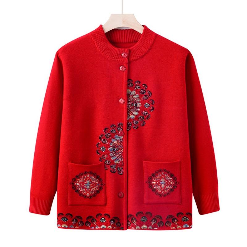 Autumn grandma new knitted sweater medium and old cardigan sweater early autumn mother autumn crew neck top