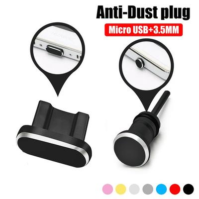 Anti-Dust Charging Port Cover Earphone Port Micro USB Metal Dust Plug 3.5mm Jack for Android Phone