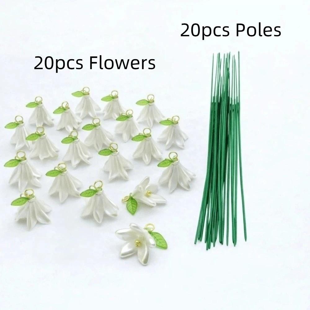

20pcs Sparkling Artificial Lilies of The Valley Flowers Decorative Mini Bellflower Garden Stake DIY Colorful білий