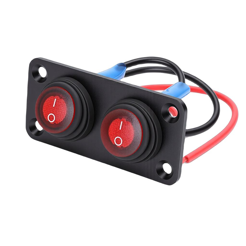 2 Gang Rocker Switch Panel Water Proof On Off Round LED for Automotive Lights Marine Boat Car Truck Vehicles Red