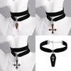Gothic Style Vintage Velvet Coffin Cross Pendant With Cherry Elements For Halloween Decor