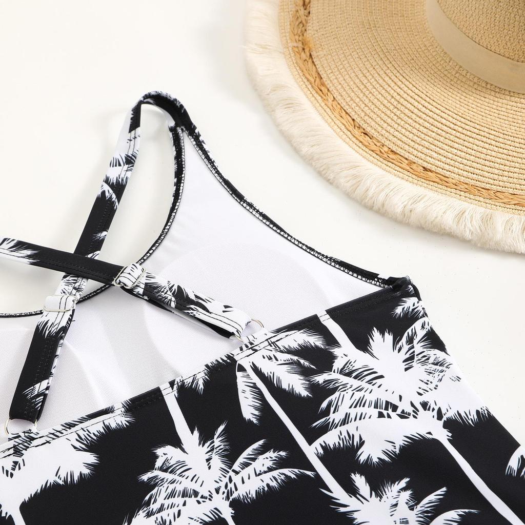 2025 Tankini Feminino Europeu e Americano com Estampa de Coco e Parte de Baixo Boyleg