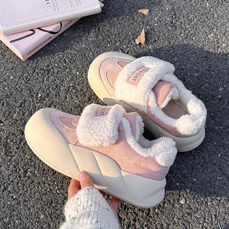 Autumn and winter milk Huhu new 2025 velvet little white shoes women's platform Velcro bread shoes versatile casual shoes