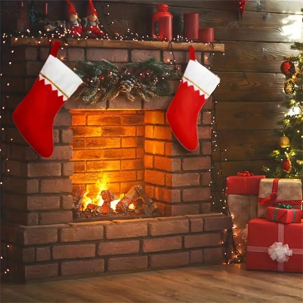 12pcs Red Felt Christmas Stockings Festive Hanging Stocking for Fireplace Non-Woven Fabric Xmas Decor With Golden Trim Idea Gift