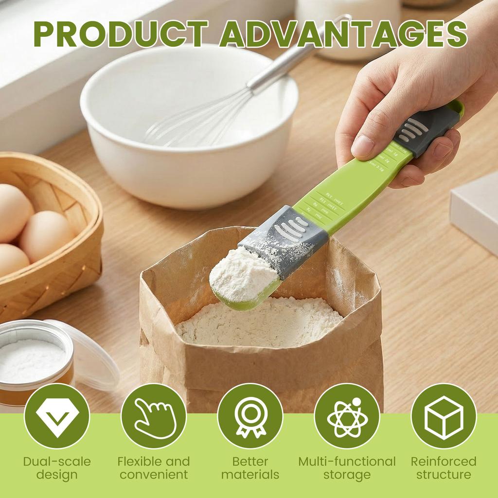 2Pcs Adjustable Measuring Spoon with Double End Scale 9 Stalls Kitchen Measuring Cup Measures Dry and Liquid Ingredients