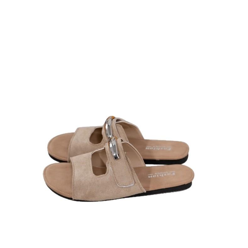 Beautiful One-word Drag Soft-soled Non-slip Beach Shoes with Skirts, Women's Outer Wear 2025 Summer New Velcro Cool Slippers