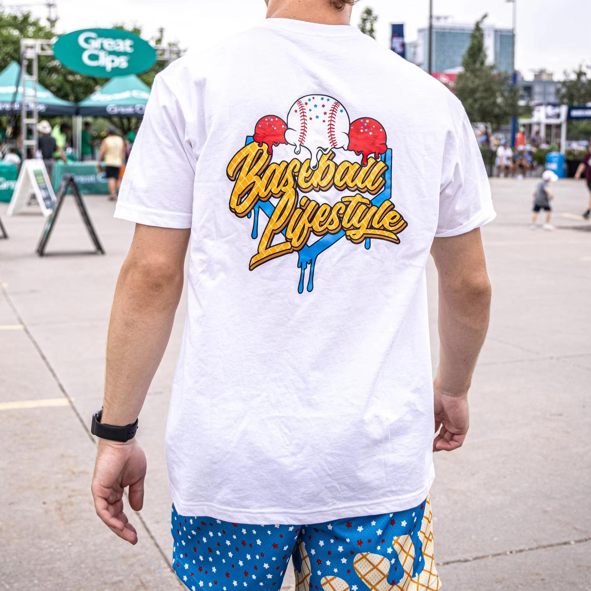 

2026 New Baseball Ice Cream Print Cotton T-Shirt for Men and Women Breathable Parent-child Fit Fashion Streetwear Casual T-Sh... S разноцветный