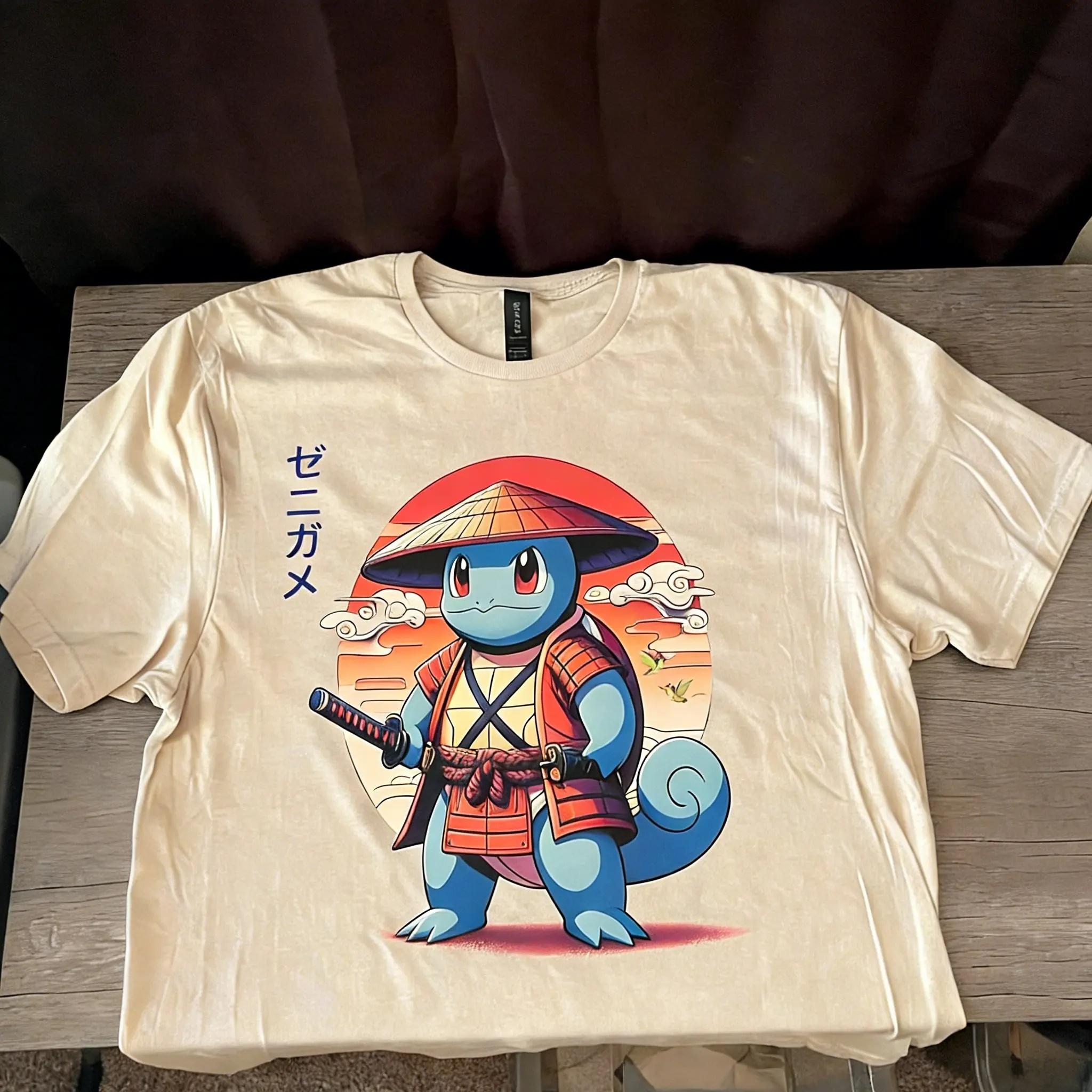 Pokemon Anime Cotton Graphic Tee Short Sleeve TShirt Unisex Samurai Squirtle Pikachu Print Summer 2026 Streetwear Casual Top S