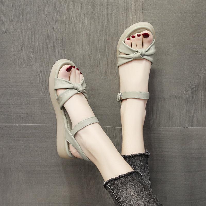 Platform sandals women's new summer flat-soled women's shoes with soft sole soft leather fairy wind beach sandals