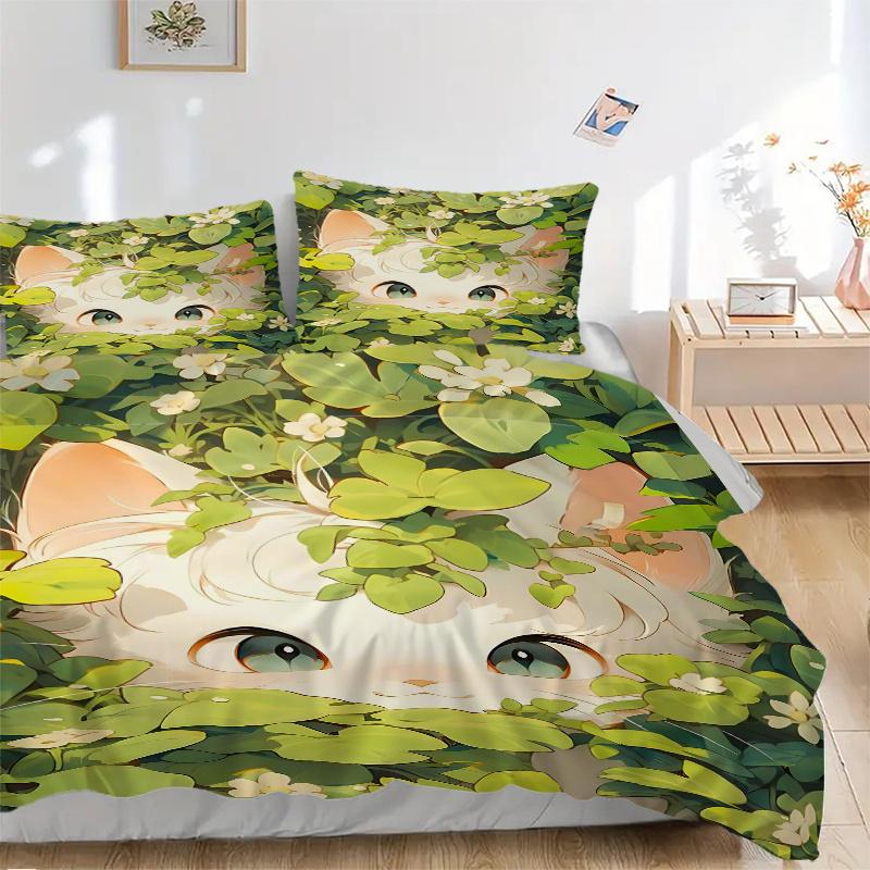 3pcs Appealing Cat Print Cover Set Ultra Soft, Breathable, and Comfortable Bedding with Stylish Design for Bedroom and Guest Room Decor 1 Cover a