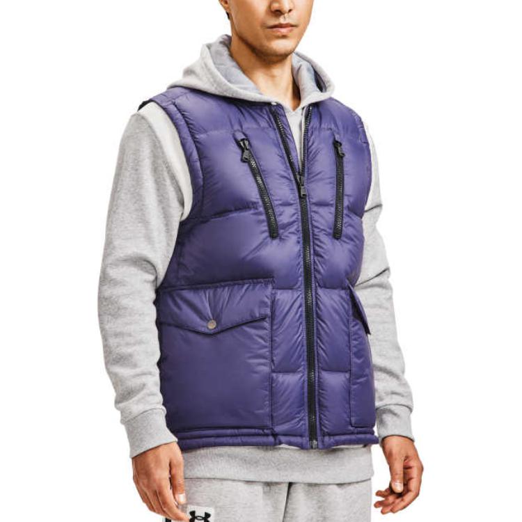 Under Armour Solid Color Baseball Collar Sports Down Vest Men vests Gray 1375592-558