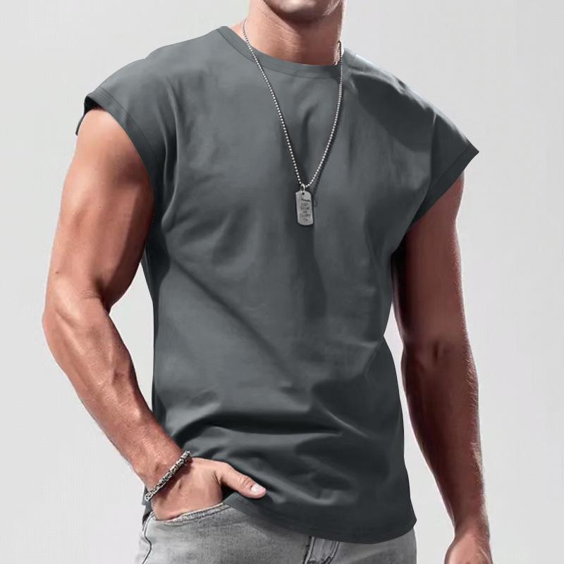 Cross-border 2025 Men's Summer Sleeveless T-shirt - Youth Loose Fit Solid Color Thin Tank Vest