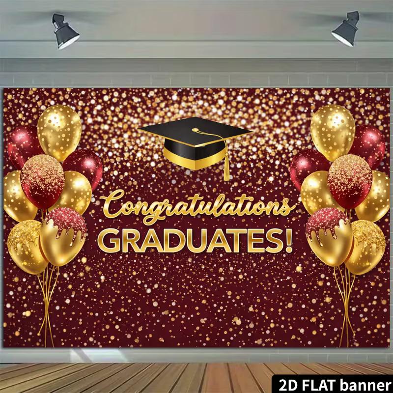 2D Grad Party Backdrop, "GRADUATES!" with Balloons Photography Background Banner