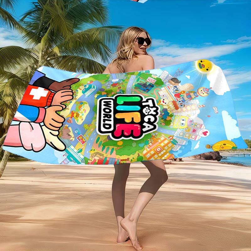 Toca Boca Game Characters In Grid Beach Towel, Quick-drying, Easy To Care For, Suitable for Both Fitness and Beach Vacations,Sports Essential