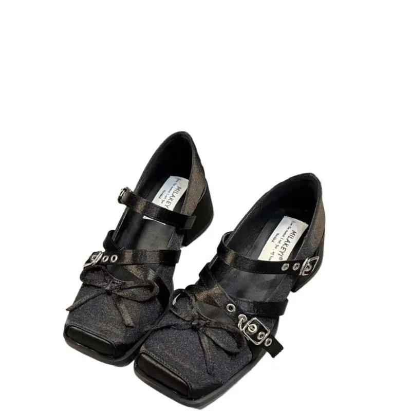 Fashion 2025 Fashion Women's Mary Jane High Heels Square Toe Buckle Strap Bow Tie Chunky Heels Pumps Shallow Hot Sale Daily Brand Dress