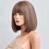 Short Brown Straight Colored Wigs With Bangs Synthetic Natural Wig For Women Daily Fiber Heat Resistant Cosplay Female Hair Wig