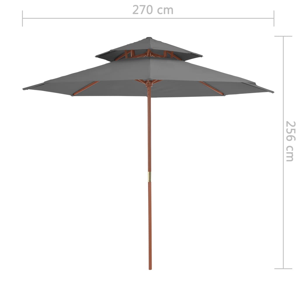 Anthracite Sun Umbrella with Ventilation and Wooden Pole 270 Cm