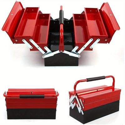 Metal Toolbox 3-layer 5-tray Tool Storage Box, Cantilever Toolbox 43cmx20cmx20cm Toolbox Storage Box, Red