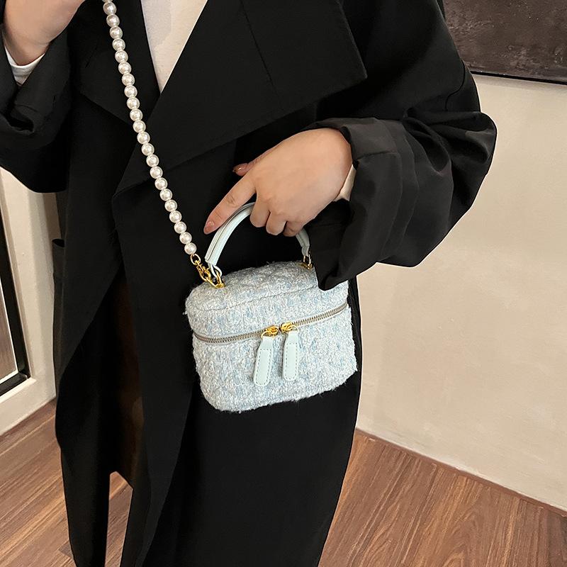 Xiaoxiangfeng Woolen Handbag Women'S Fashion Rhombus Pearl Chain Bag Shoulder Bag