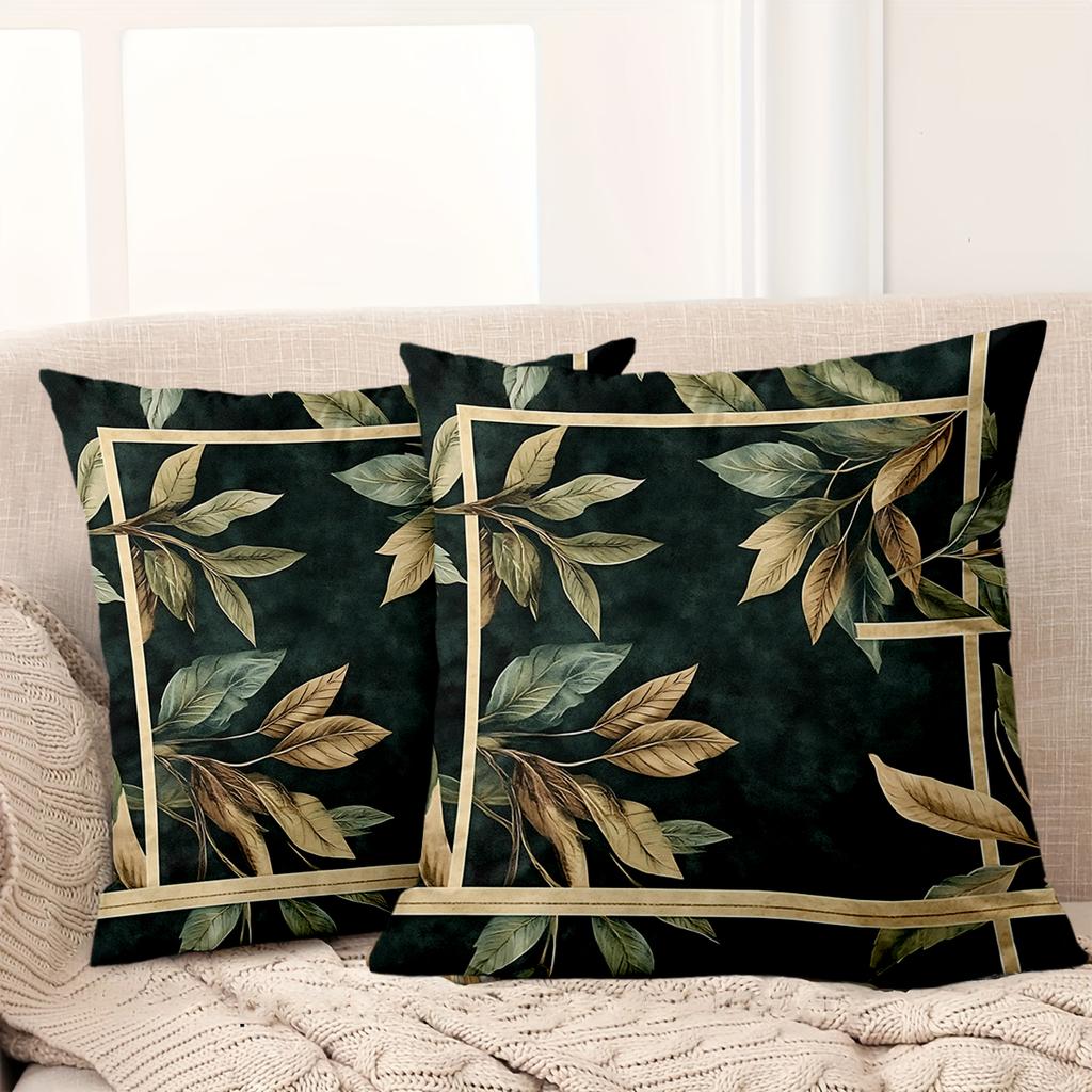 1 stuk - 2D platte print Groen Bladpatroon Sierkussen Set Decoratieve Polyester kussensloop, decoratieve kussenhoes voor bank
