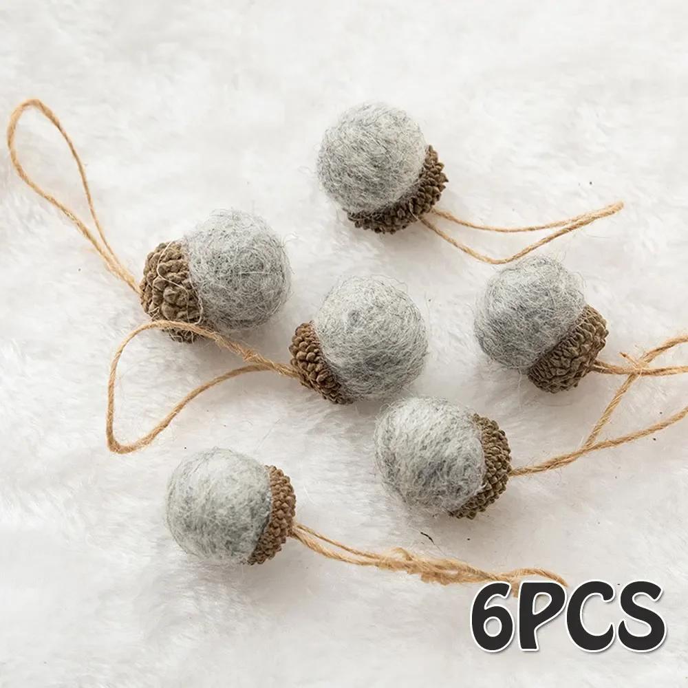New Year 2023 6pcs Xmas Tree Ornament Wool Felt Pine Tower Ball Pine Cone Acorn String DIY Material Pendant Christmas Decor Home темно-серого