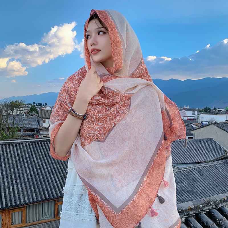 

Summer Fashion Retro Cashew Orange Rice Scarf Sunshade Sunscreen Play Beach Towel Trend Comfortable Breathable Big Shawl 90-180cm