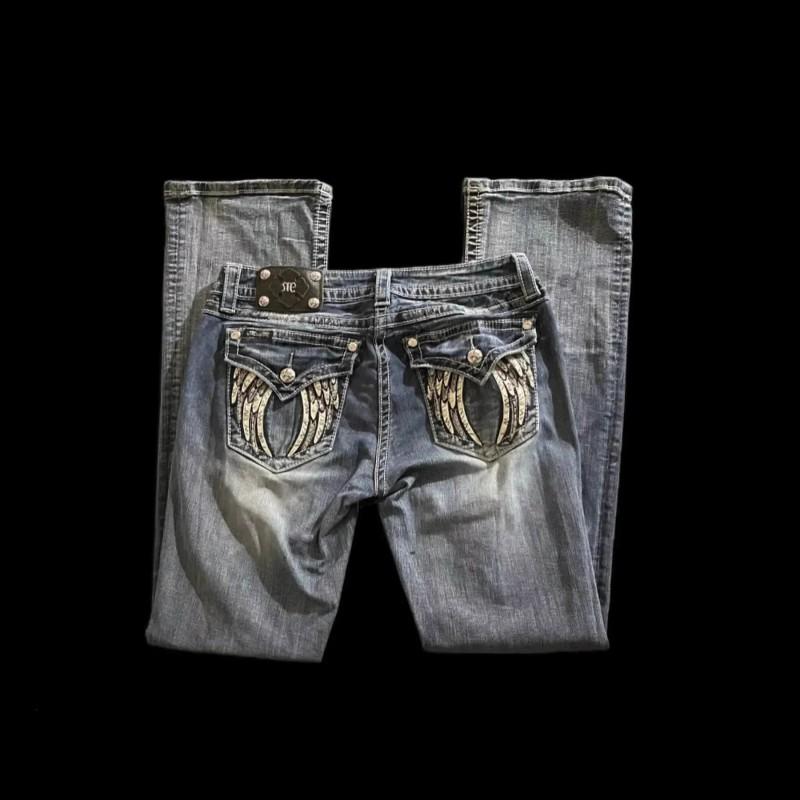 Y2K Stretch Denim Pants Women Angel