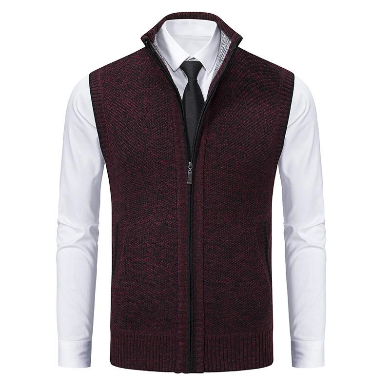 Vest Men's Knitted Sleeveless Sweater Wool Velvet Zipper Cardigan Turn-down Pullovers Turtleneck Sweatercoat Knit Waistcoat