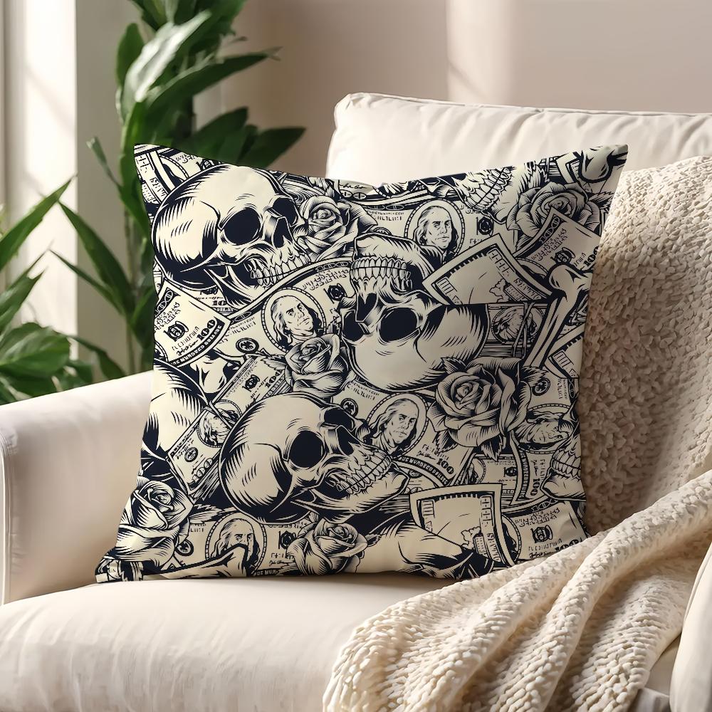 Rose Skull Dollar Pistol cool fashion cushion cover Pillow Cover Decoration Room Home Sofa living Office Car Nordic Simplicity