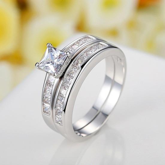 1 Pair Couple Rings Geometric Rhinestone Decor Symbol of Love And Unity Anniversary Ring Copper Proposal