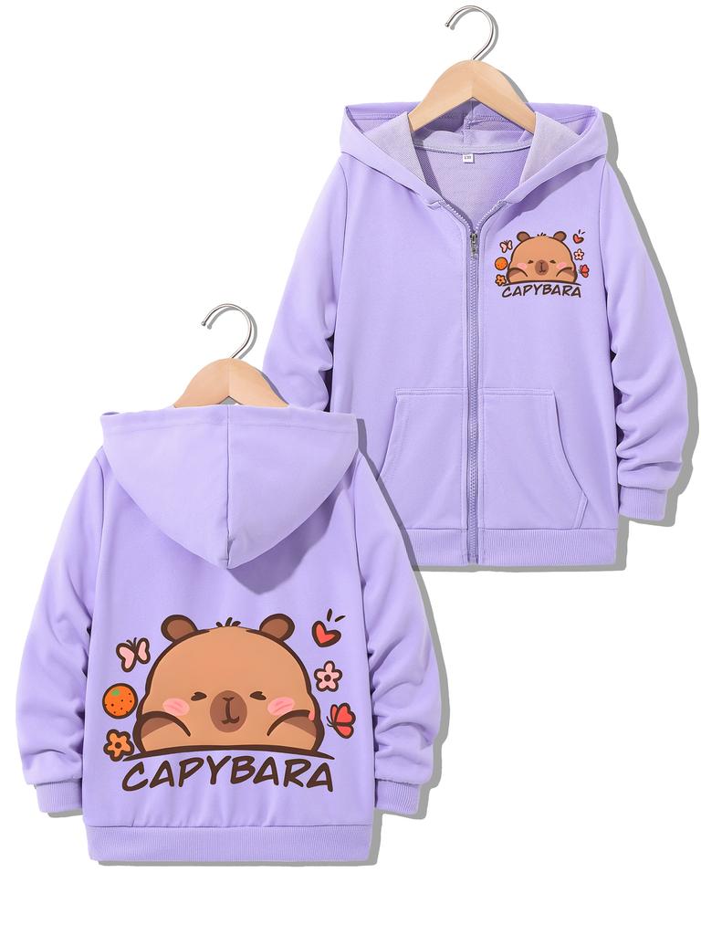 Stylish Casual Hoodie Capybara Jacket for Boys Girls Zipper Spring and Autumn Trendy Animal Cartoon Sweatshirts Zip Up