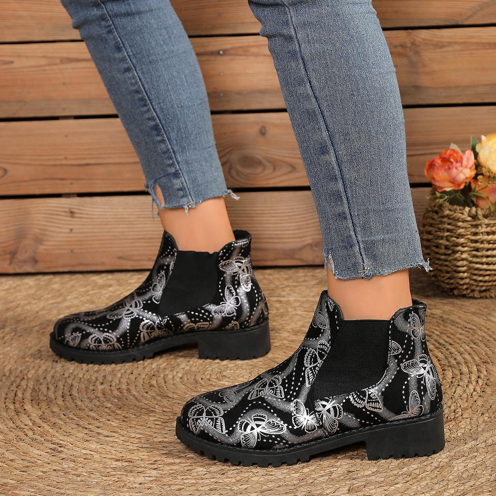 Large Size Printed Martin Boots for Women's Autumn and Winter New European and American Style Chelsea Boots for Women